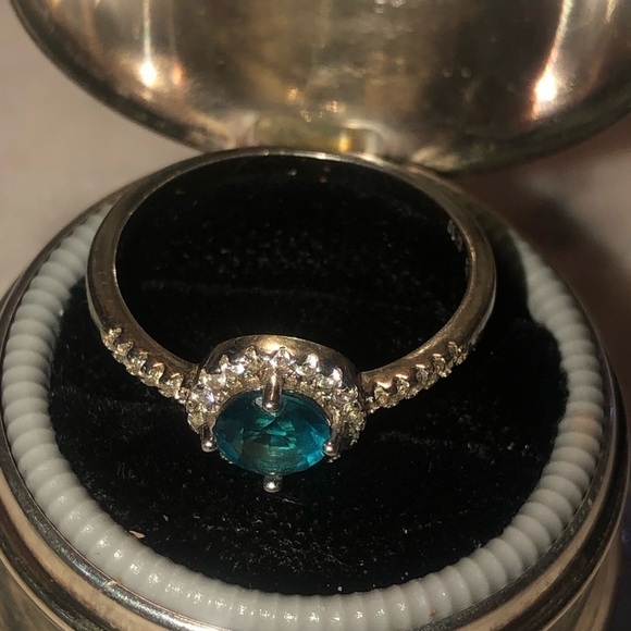 STERLING Silver Blue & White CZ Halo Engagement Statement Ring Sz 9.75 - Picture 9 of 12